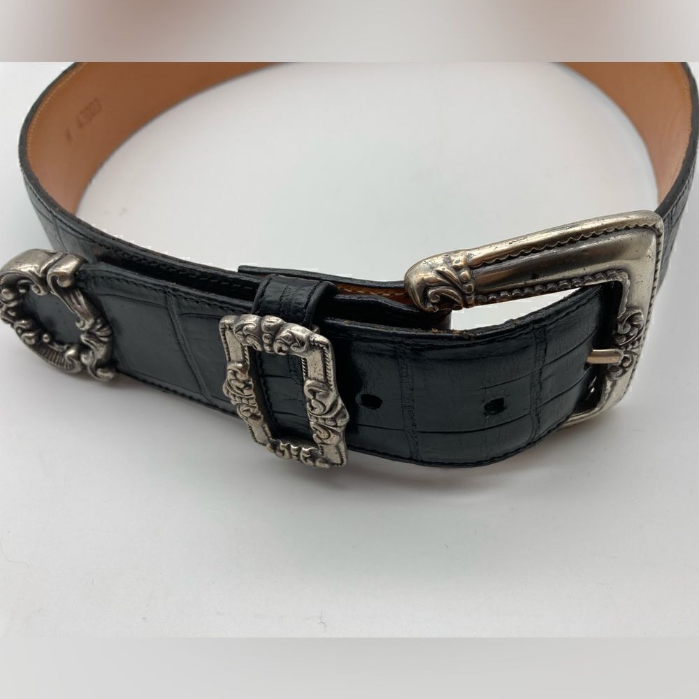 Brighton 1993 Vintage Silver Details Size M 43003 Black Leather Belt
